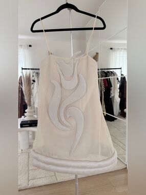 Sheer Cream Dress with Sculptural Appliqué